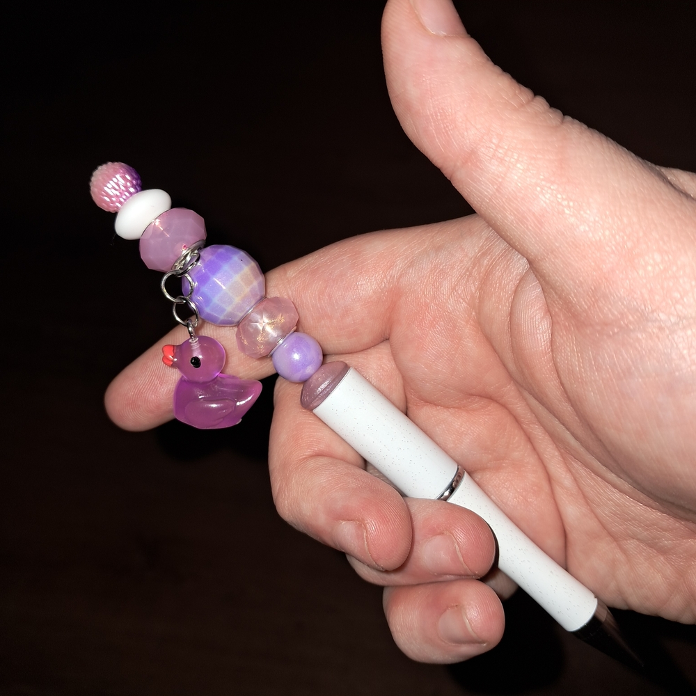 Purple Beaded Pen Charm with Duck Accent